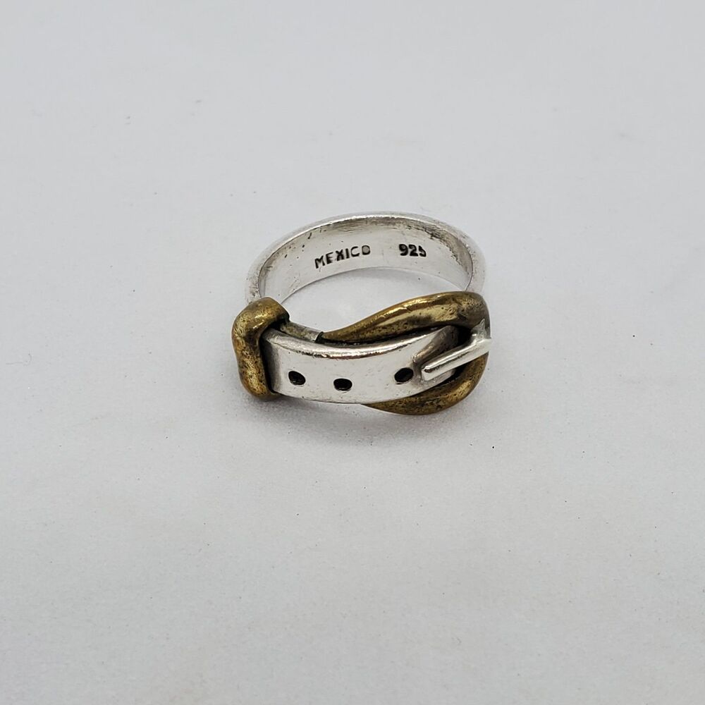 Sterling Silver Mexico Bucklet Ring Size 5.75 925 2 tone